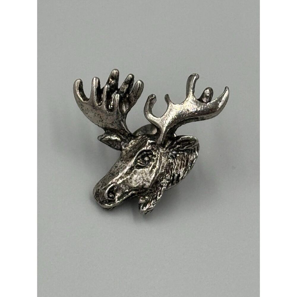 Vintage Moose's Head Silver Colored Animal Lapel Pin‎